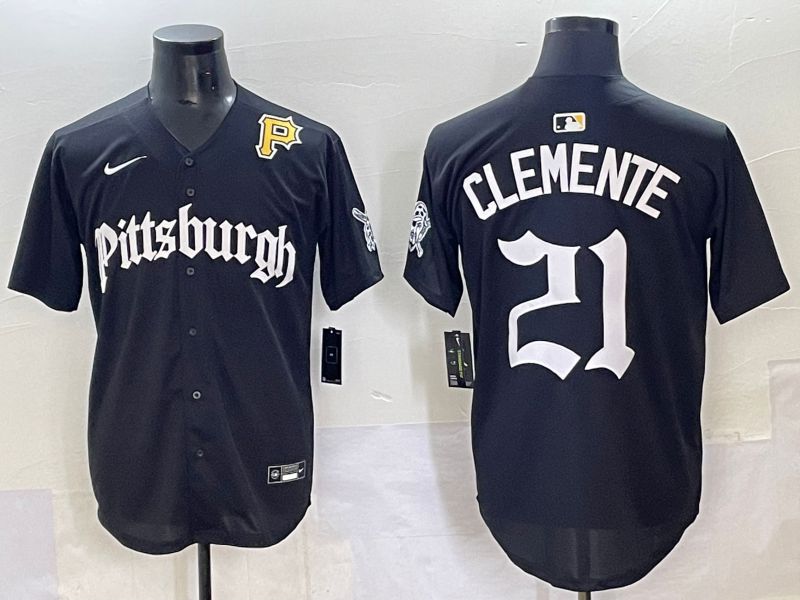 Men 2025 Pittsburgh Pirates #21 Clemente Black Five generations Joint Name Nike MLB Jersey style 12